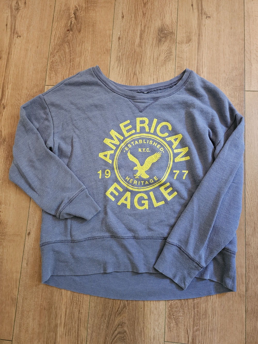 American Eagle Outfitters Blue Sweatshirt with Yellow Logo Women Medium